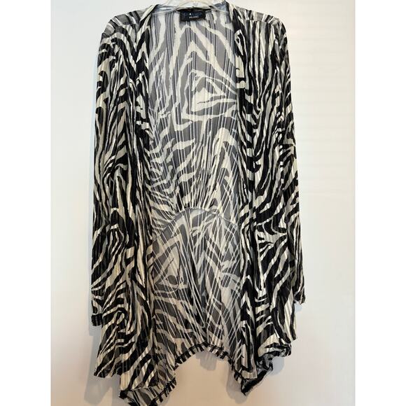 P. Luca Milano Open Front Long Duster Cardigan Mesh Black Beige Size Large - Picture 1 of 4